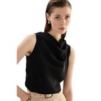 Sateen Degaje Yaka Bluz, 40, STN139KBL1969, Siyah, Kadın