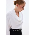 Sateen Degaje Yaka Bluz, 42, STN139KBL1904, Ekru, Kadın