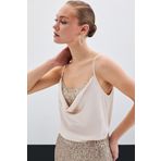 Sateen Degaje Yaka Bluz - Bej