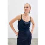 Sateen Degaje Yaka Bluz - Lacivert