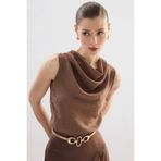 Sateen Degaje Yaka Bluz - Vizon