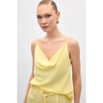 Sateen Degaje Yaka Dökümlü Bluz, 40, STN139KBL1797, Sarı, Kadın