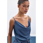 Sateen Degaje Yaka Dökümlü Bluz İndigo, 36, STN139KBL1797, İndigo, Kadın