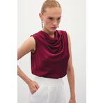 Sateen Degaje Yaka Saten Bluz - Bordo