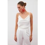 Sateen Degaje Yaka Saten Bluz - EKRU