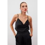 Sateen Degaje Yaka Saten Bluz - Siyah - 38