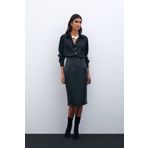 Sateen Deri Kalem Etek - Siyah