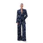 Sateen Desenli Bol Paça Pantolon, 36, STN139KPA1902, Lacivert, Kadın
