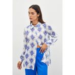 Sateen Desenli Düz Gömlek - Sax Mavi - 40 - Saks Mavi