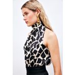 Sateen Desenli Kolsuz Bluz - Siyah
