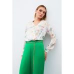 Sateen Desenli Kruvaze Bluz - ÇAĞLA YEŞİLİ