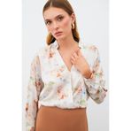 Sateen Desenli Kruvaze Bluz - VİZON