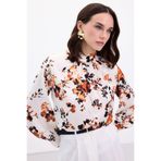 Sateen Dik Yaka Bluz, 38, STN139KBL1996, Oranj, Kadın