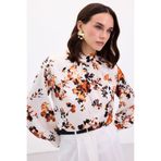 Sateen Dik Yaka Bluz - Oranj