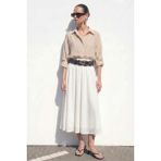 Sateen Dokulu Kloş Etek - Ekru - 36