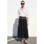 Sateen Dokulu Kloş Etek - Siyah - 38