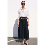 Sateen Dokulu Kloş Etek - Siyah