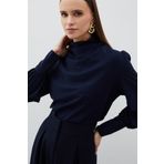 Sateen Drape Detaylı Bluz - LACİVERT