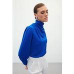 Sateen Drape Detaylı Bluz - Sax Mavi