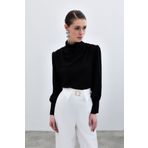 Sateen Drape Detaylı Bluz - Siyah