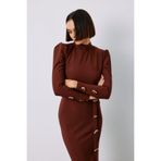Sateen Düğme Detaylı Crop Bluz, 38, STN139KBL351, Kahve, Kadın