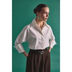 Sateen Düğme Detaylı Gömlek - Ekru - 42