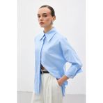Sateen Düğme Detaylı Gömlek - Mavi - 42
