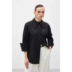 Sateen Düğme Detaylı Gömlek - Siyah - 38