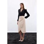 Sateen Düğme Detaylı Kalem Etek - Bej - 38