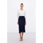 Sateen Düğme Detaylı Kalem Etek - Lacivert - 40