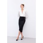 Sateen Düğme Detaylı Kalem Etek - Siyah - 38