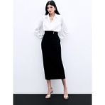 Sateen Düğme Detaylı Midi Etek - Siyah - 36