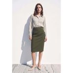 Sateen Düz Kalem Etek - Haki