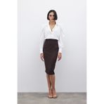 Sateen Düz Kalem Etek - Kahve