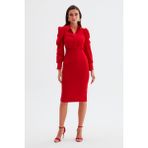Sateen Düz Kalem Etek - Kırmızı - 40
