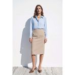 Sateen Düz Kalem Etek - Koyu Bej