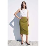 Sateen Düz Kalem Etek - Yağ Yeşili