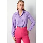 Sateen Düz Klasik Gömlek - Lila - 38