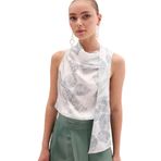 Sateen Fularlı Desenli Bluz, 40, STN139KBL1806, Haki, Kadın