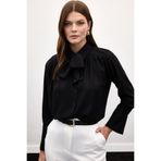 Sateen Fularlı Gömlek, 36, STN139KGO1974, Siyah, Kadın