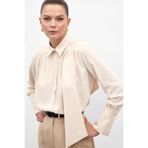 Sateen Fularlı Gömlek, 42, STN139KGO1974, Bej, Kadın
