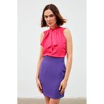 Sateen Fularlı Kolsuz Bluz - Fuşya