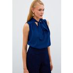 Sateen Fularlı Kolsuz Bluz - LACİVERT