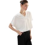 Sateen Geniş Kısa Kollu Bluz, 38, STN139KBL2103, Ekru, Kadın