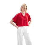 Sateen Geniş Kısa Kollu Bluz, 40, STN139KBL2103, Kırmızı, Kadın