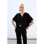 Sateen Geniş Kısa Kollu Bluz, 40, STN139KBL2103, Siyah, Kadın