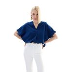 Sateen Geniş Kısa Kollu Bluz İndigo, 36, STN139KBL2103, İndigo, Kadın