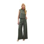Sateen Geniş Paça Pantolon, 36, STN139KPA1873, Haki, Kadın