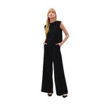 Sateen Geniş Paça Pantolon, 36, STN139KPA1873, Siyah, Kadın