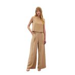 Sateen Geniş Paça Pantolon, 40, STN139KPA1873, Camel, Kadın